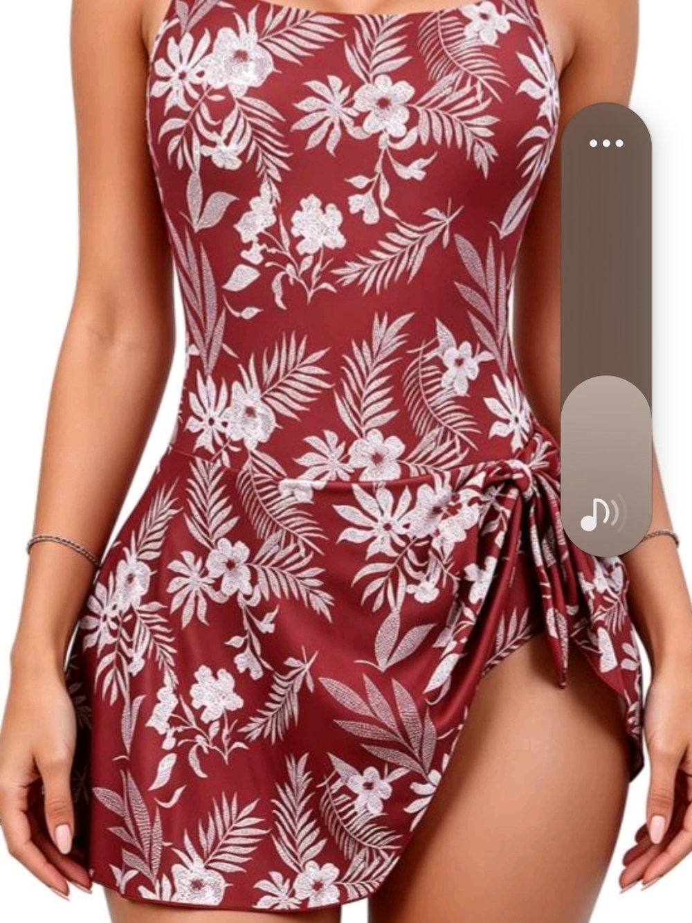 Floral One Piece Swim Dress in Burgundy- XL